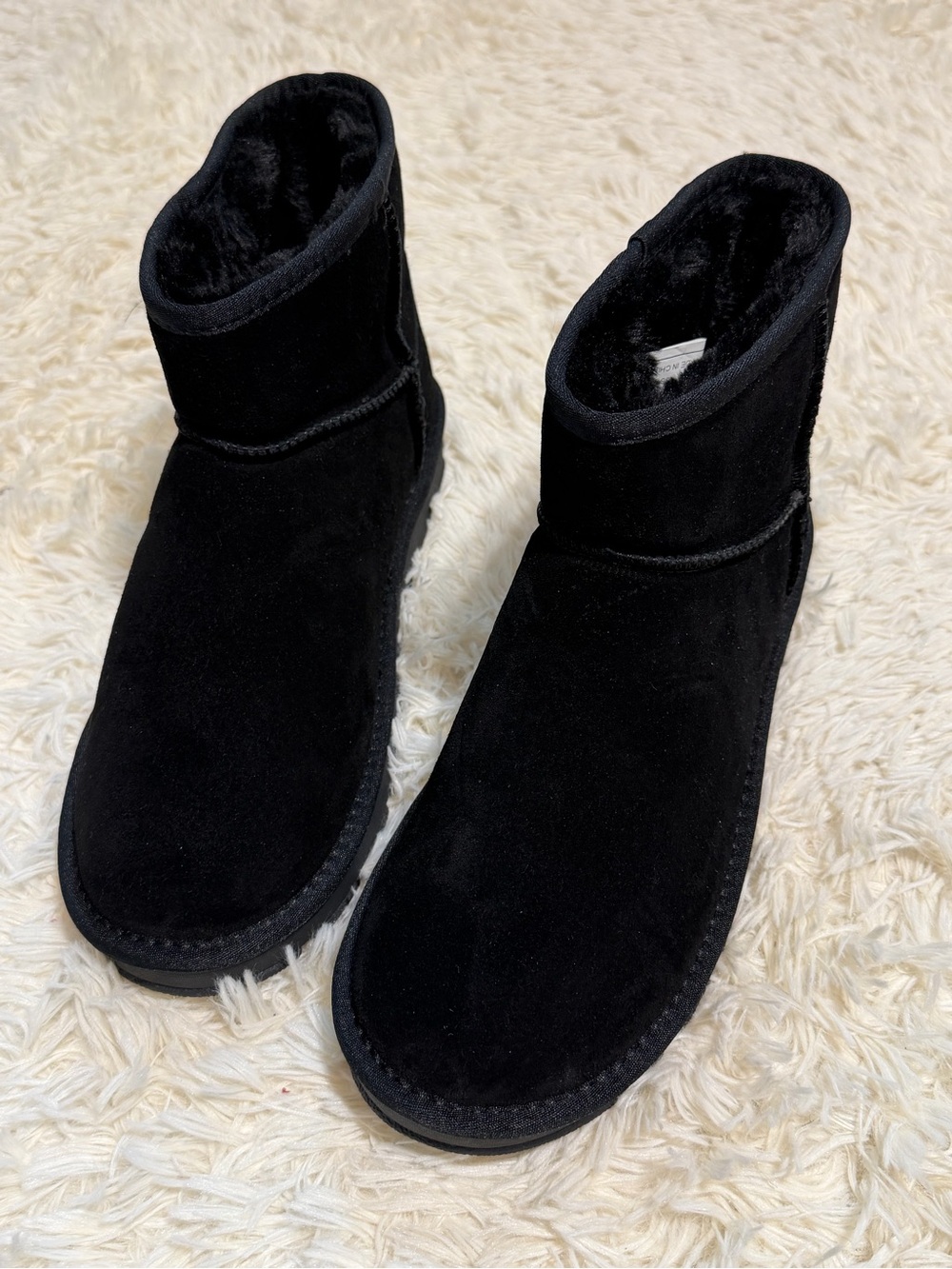 Men’s Plush Black Suede Short Ankle Boots with Cozy Fleece Lining-NWOT